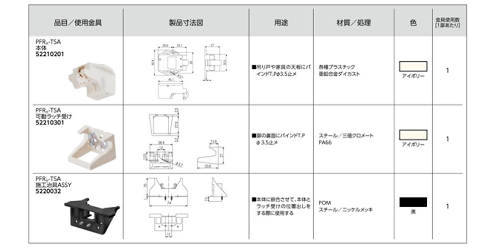 耐震ラッチ　PFR-TSA  ラッチ受自動調整仕様