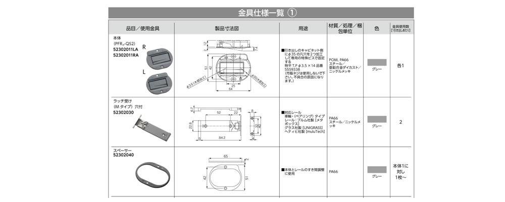 PFR-QS2　引出用耐震ラッチ　堀込加工タイプの図面