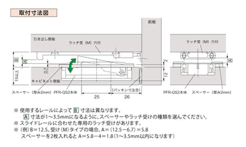 PFR-QS2　引出用耐震ラッチ　堀込加工タイプの図面