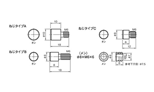 棚ダボ　ねじタイプA・B・C・メン　/ C-1・C-2の図面