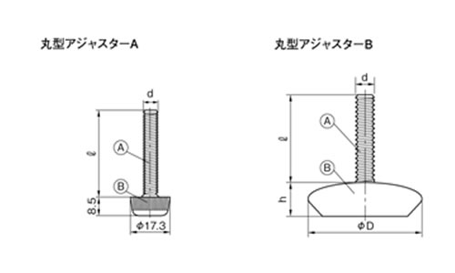 丸型アジャスターA・Bタイプ / 六角アジャスターの図面