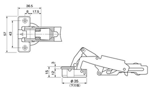 スライドヒンジMA  150°/175°35φ　ワンタッチタイプ