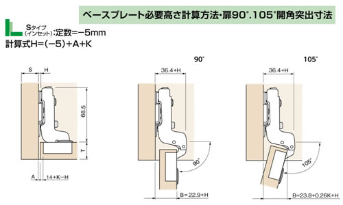 スライドヒンジ　MWA 105°35φ　ワンタッチタイプ　ダンパー（グリッサンド２）用の特徴