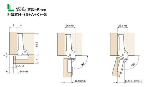 スライドヒンジ　MF  105°35φ　ネジ止め式