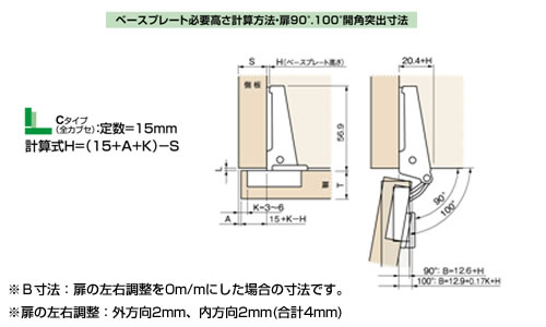 スライドヒンジ　MR  100° 40φ　ネジ止め式