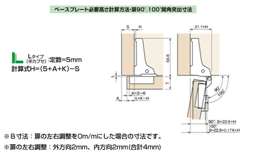 スライドヒンジ　MR  100° 40φ　ネジ止め式
